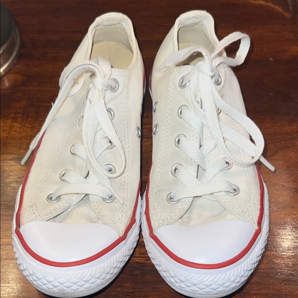 Converse Kids White Canvas Low-Top Sneakers with Red Accent